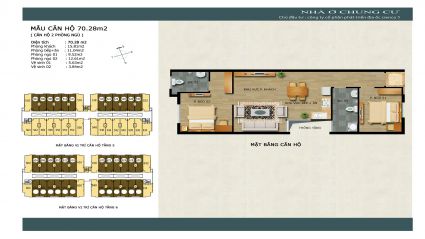 Thiết kế căn hộ 70.28 m2 2 phòng ngủ chung cư Thanh Hà Mường Thanh
