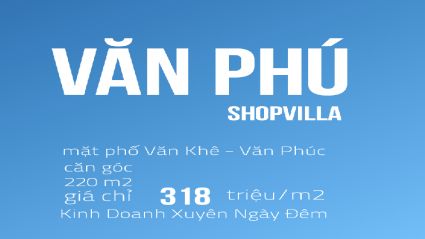 Bán biệt thự Văn Phú lô góc mặt phố Văn Khê giao với phố Văn Phúc diện tích 220 m2 mặt tiền dài 30m vị trí đắc địa kinh doanh giá đầu tư